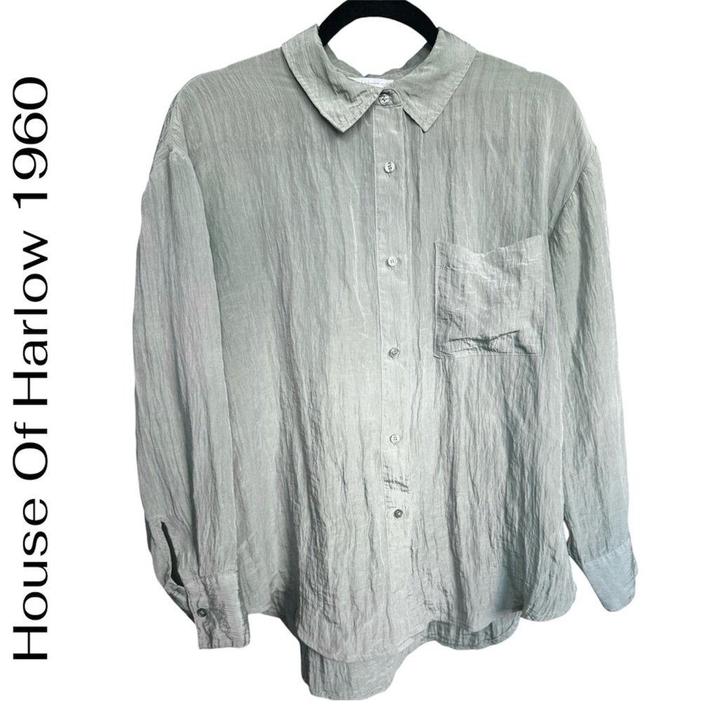 House of Harlow 1960 Crinkle Button-Up Shirt Size Small